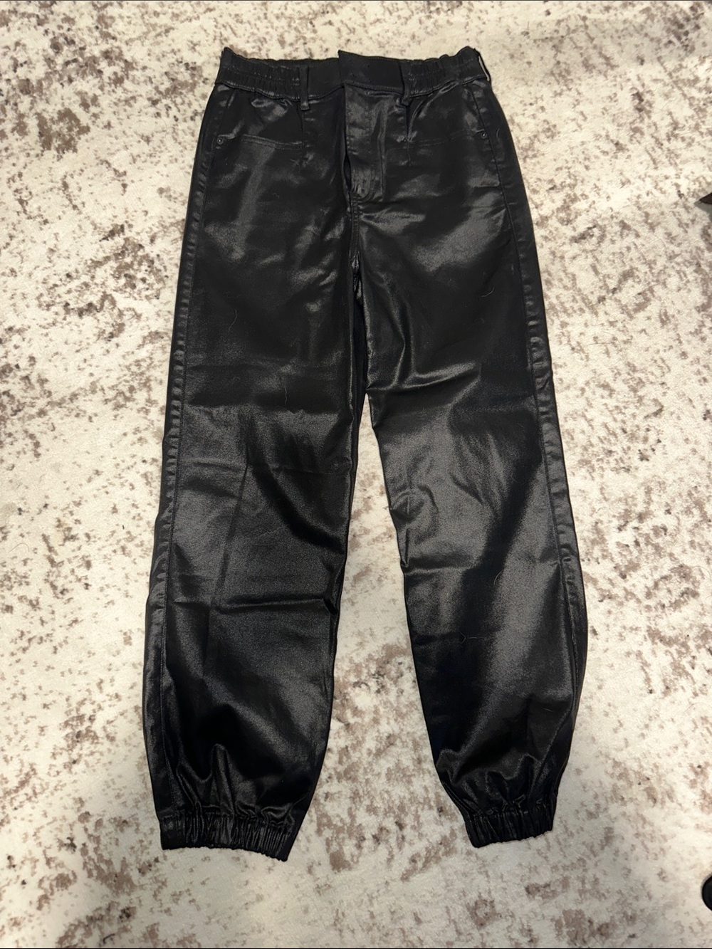 Express Black Faux Leather Metallic Joggers with Elastic Cuffs